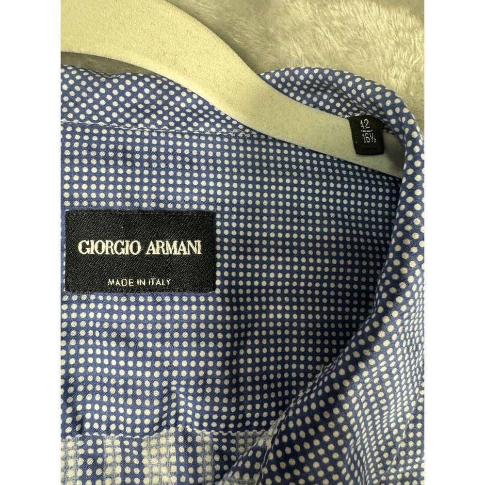 Giorgio Armani Men's Cotton Dress Shirt 42/16.5  Made‎ in Italy Blue Geometric